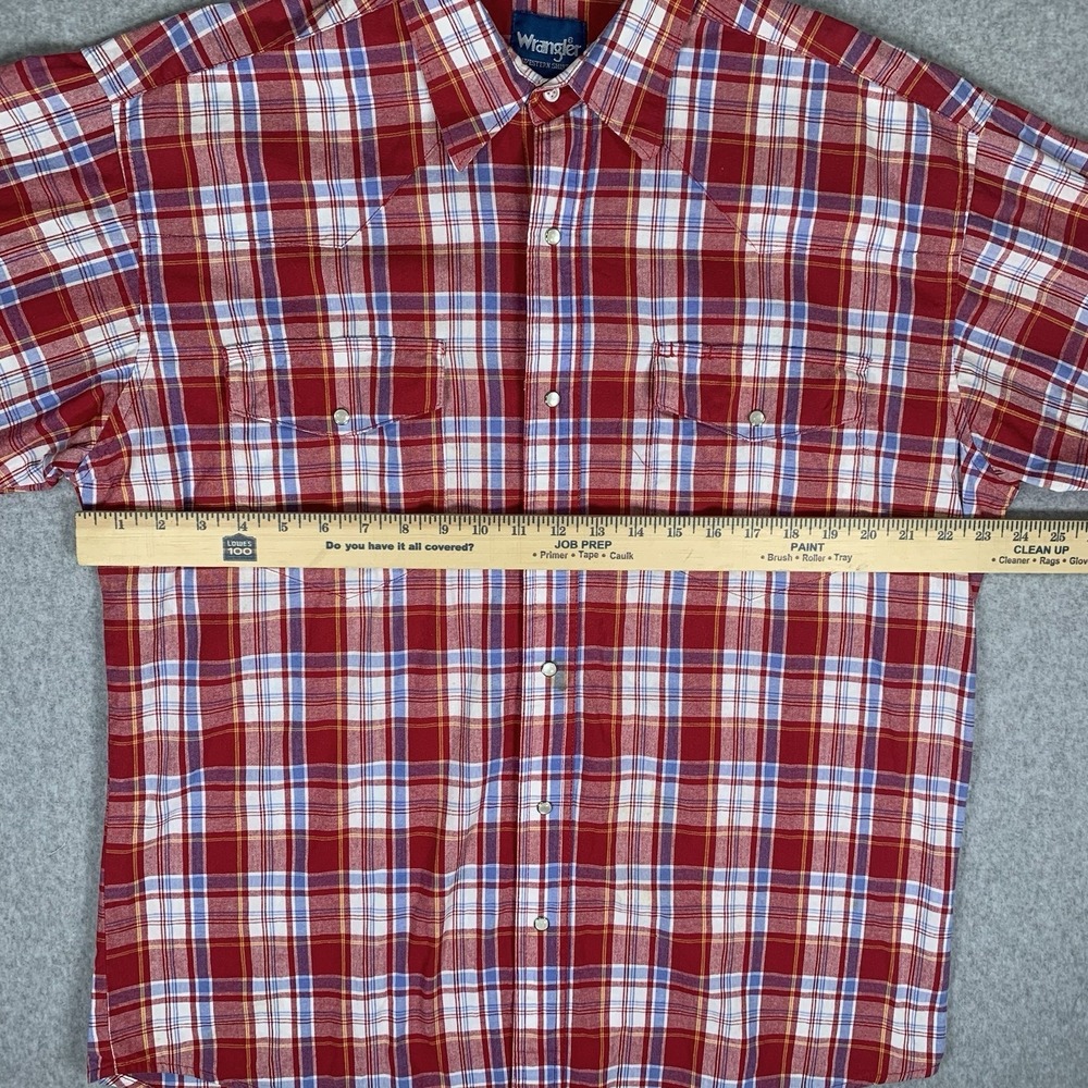 Wrangler Western Shirt Men's L Red Plaid Pearl Snap Short Sleeve Button Up - Picture 13 of 16